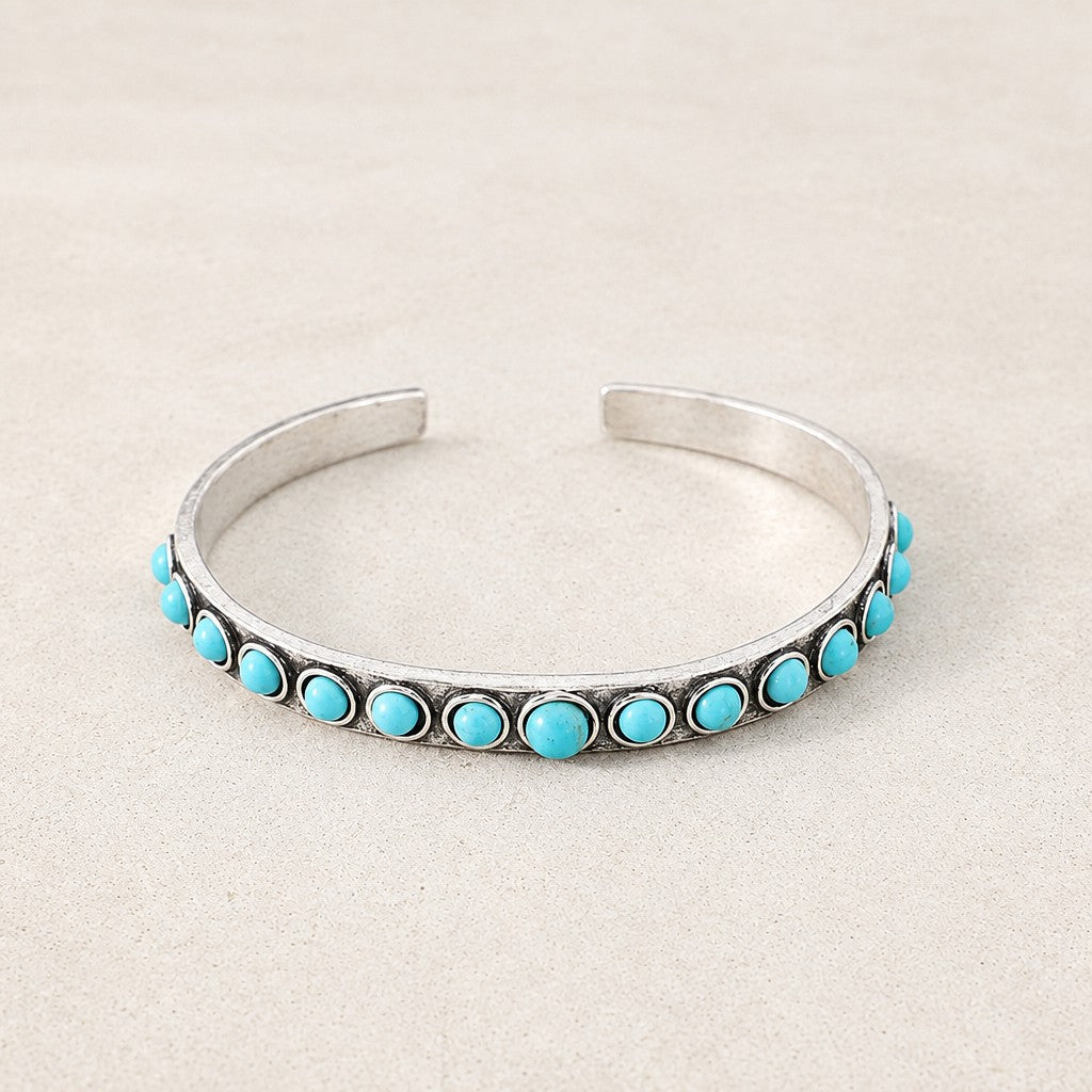 Retro Turquoise Stone Open Cuff Bracelet