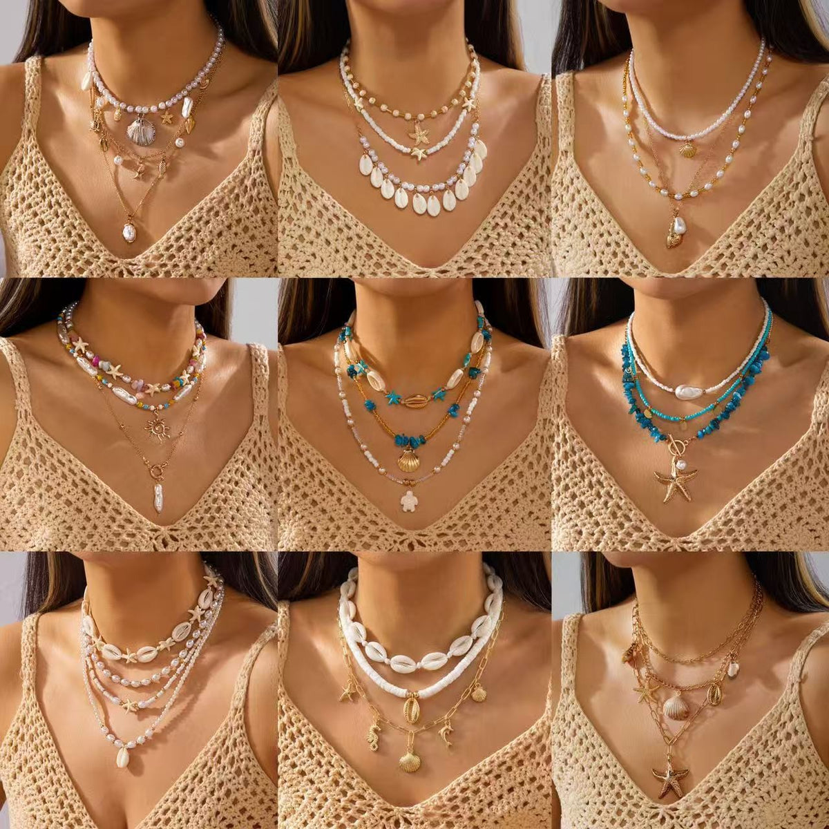 Boho Layered Shell & Starfish Necklace Set