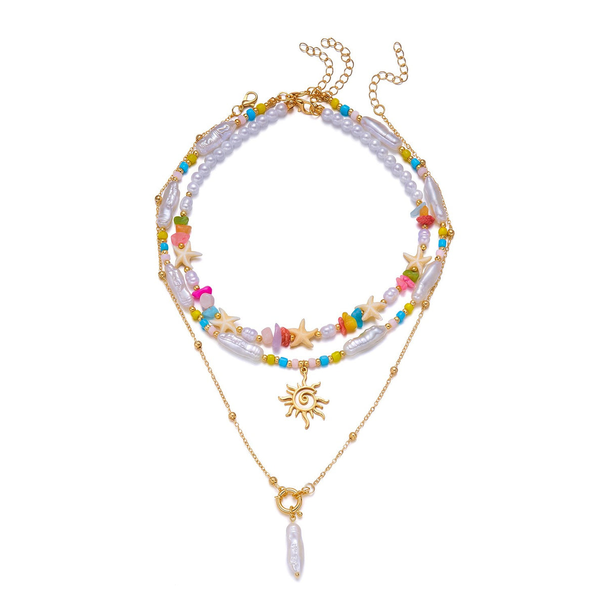 Boho Layered Shell & Starfish Necklace Set