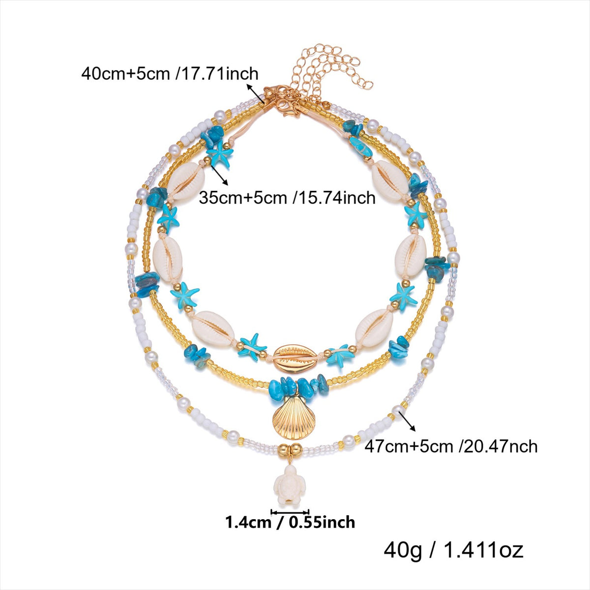 Boho Layered Shell & Starfish Necklace Set