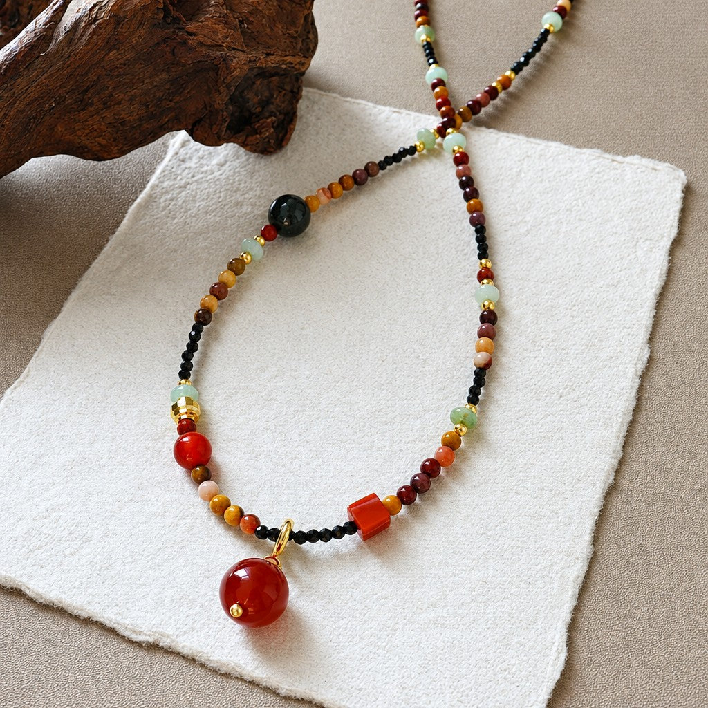 Boho Multicolor Agate Beaded Necklace