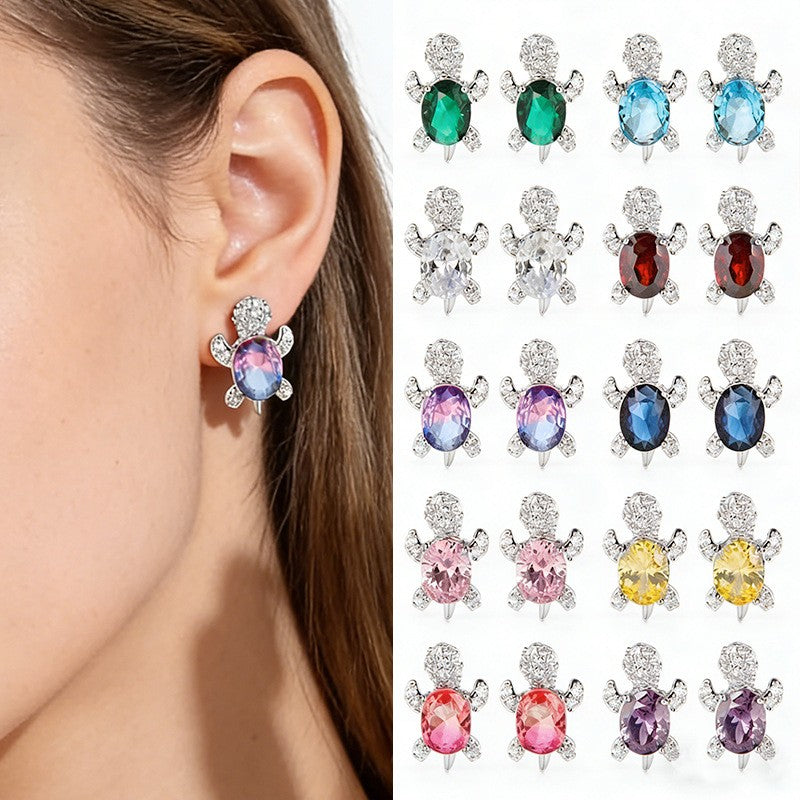 Dainty Crystal Turtle Stud Earrings