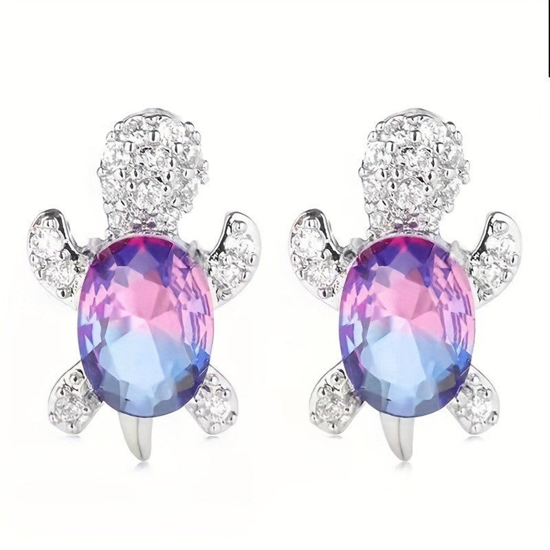Dainty Crystal Turtle Stud Earrings