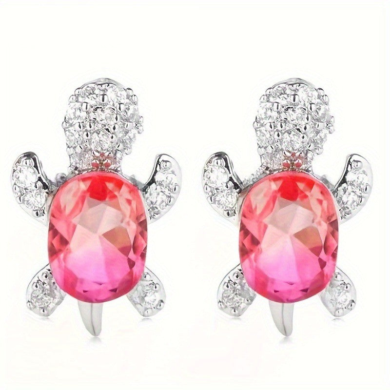 Dainty Crystal Turtle Stud Earrings
