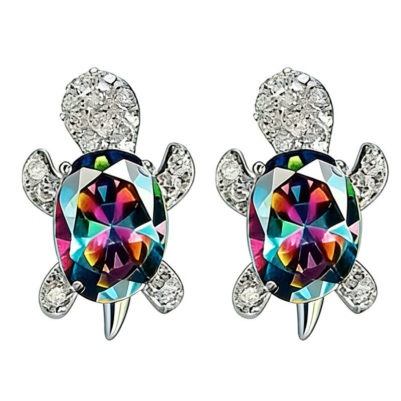Dainty Crystal Turtle Stud Earrings
