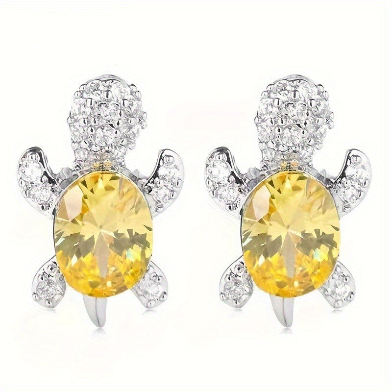 Dainty Crystal Turtle Stud Earrings