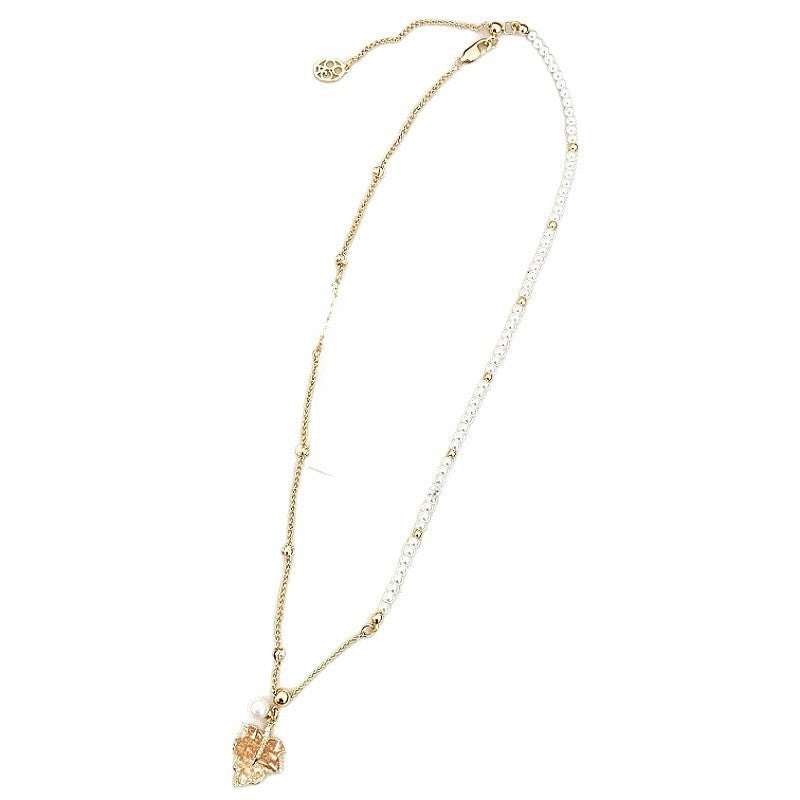 Dainty Amber Maple Leaf Pearl Necklace