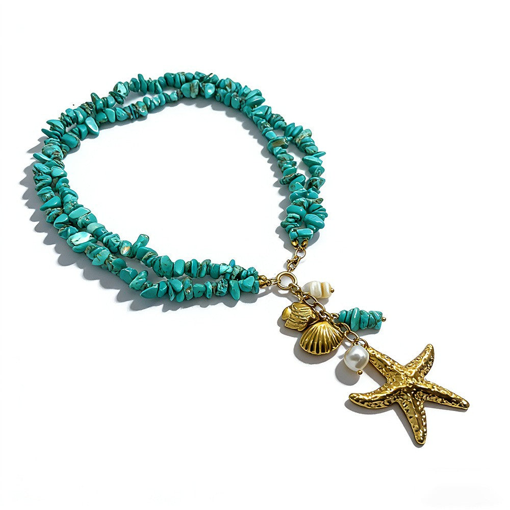 18k Boho Turquoise Starfish Statement Necklace