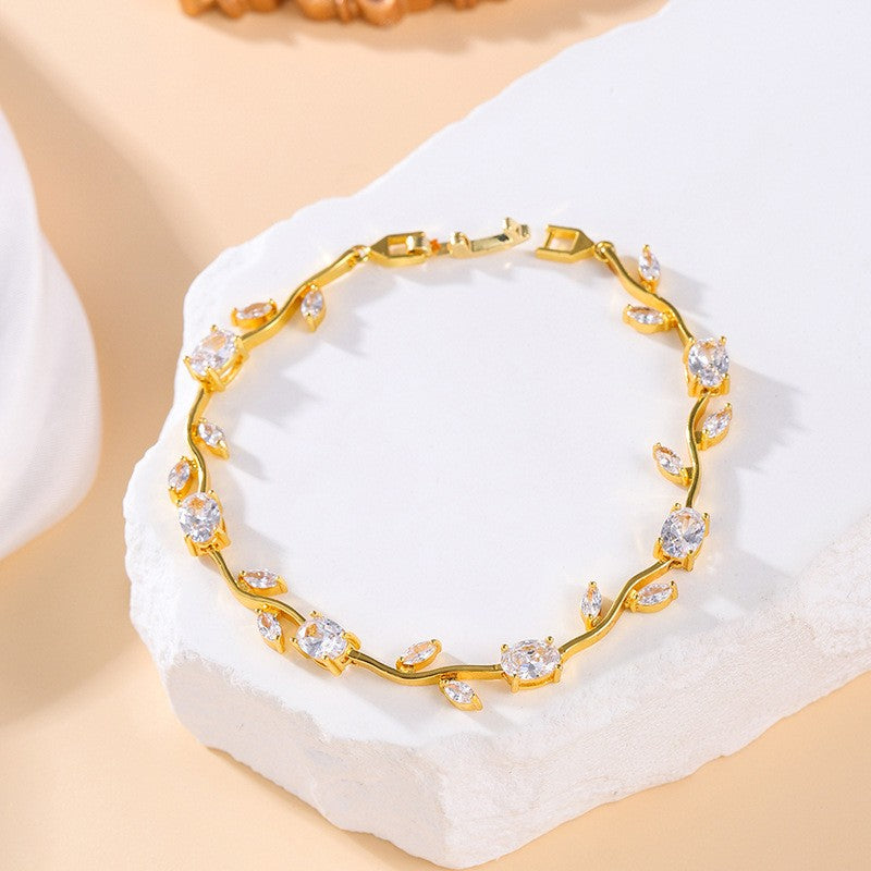 Dainty Cubic Zirconia Vine Leaf Bracelet