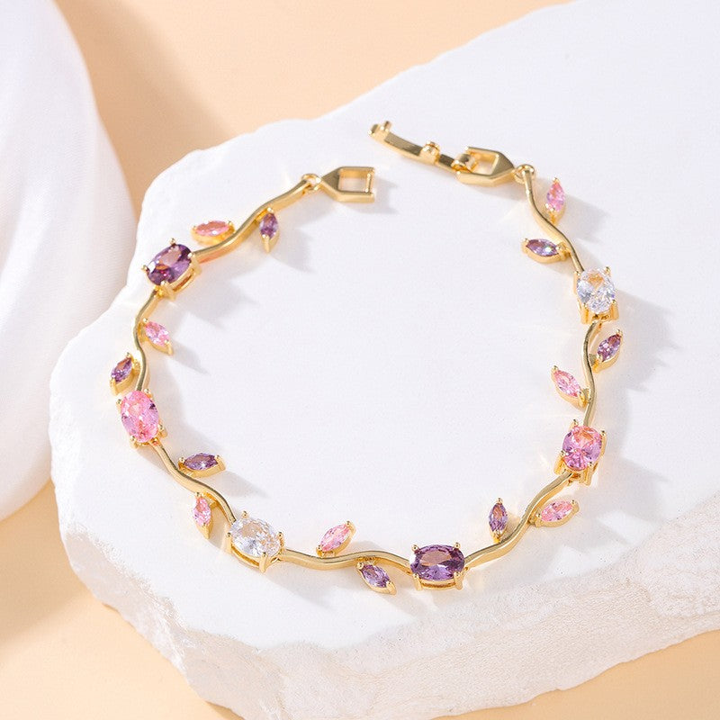 Dainty Cubic Zirconia Vine Leaf Bracelet