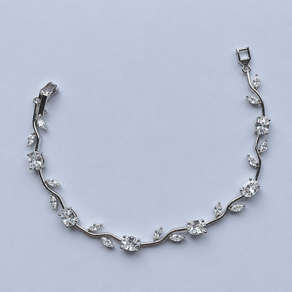 Dainty Cubic Zirconia Vine Leaf Bracelet