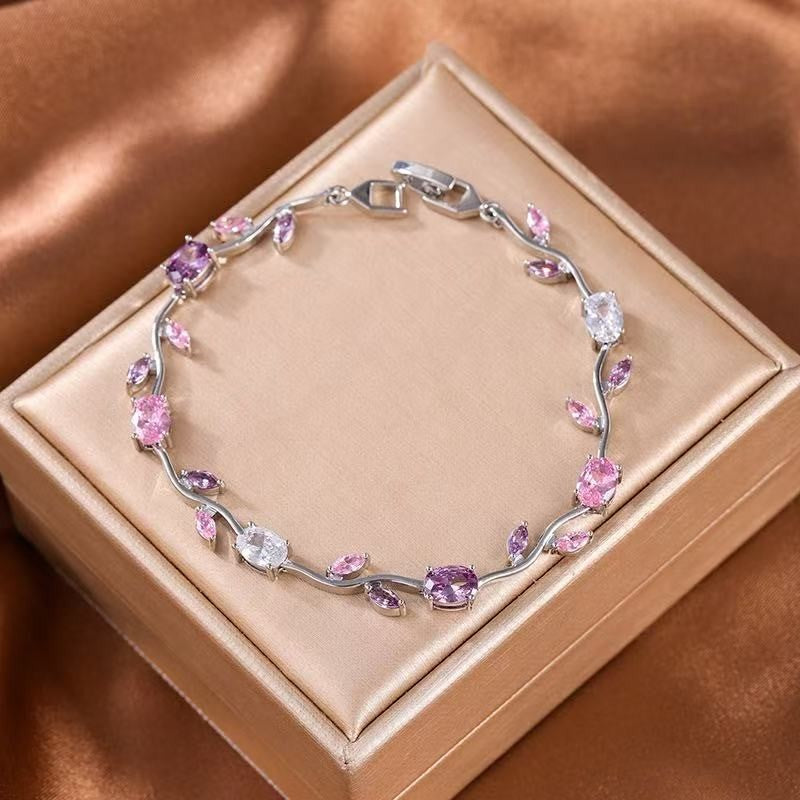 Dainty Cubic Zirconia Vine Leaf Bracelet