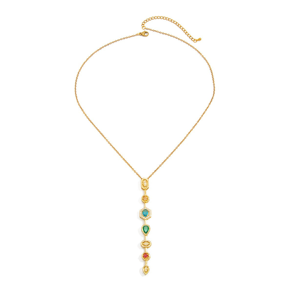 Elegant Geometric Multi-Gem Y-Necklace