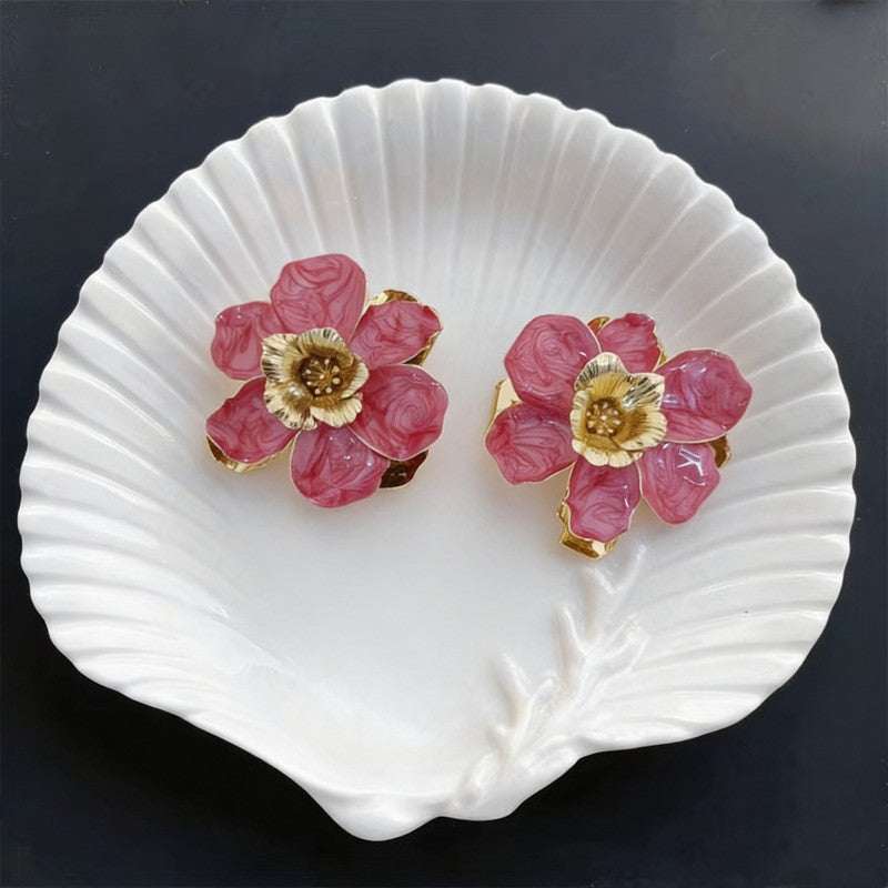 Classy White Camellia Flower Stud Earrings