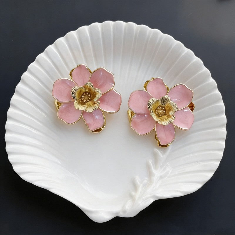 Classy White Camellia Flower Stud Earrings