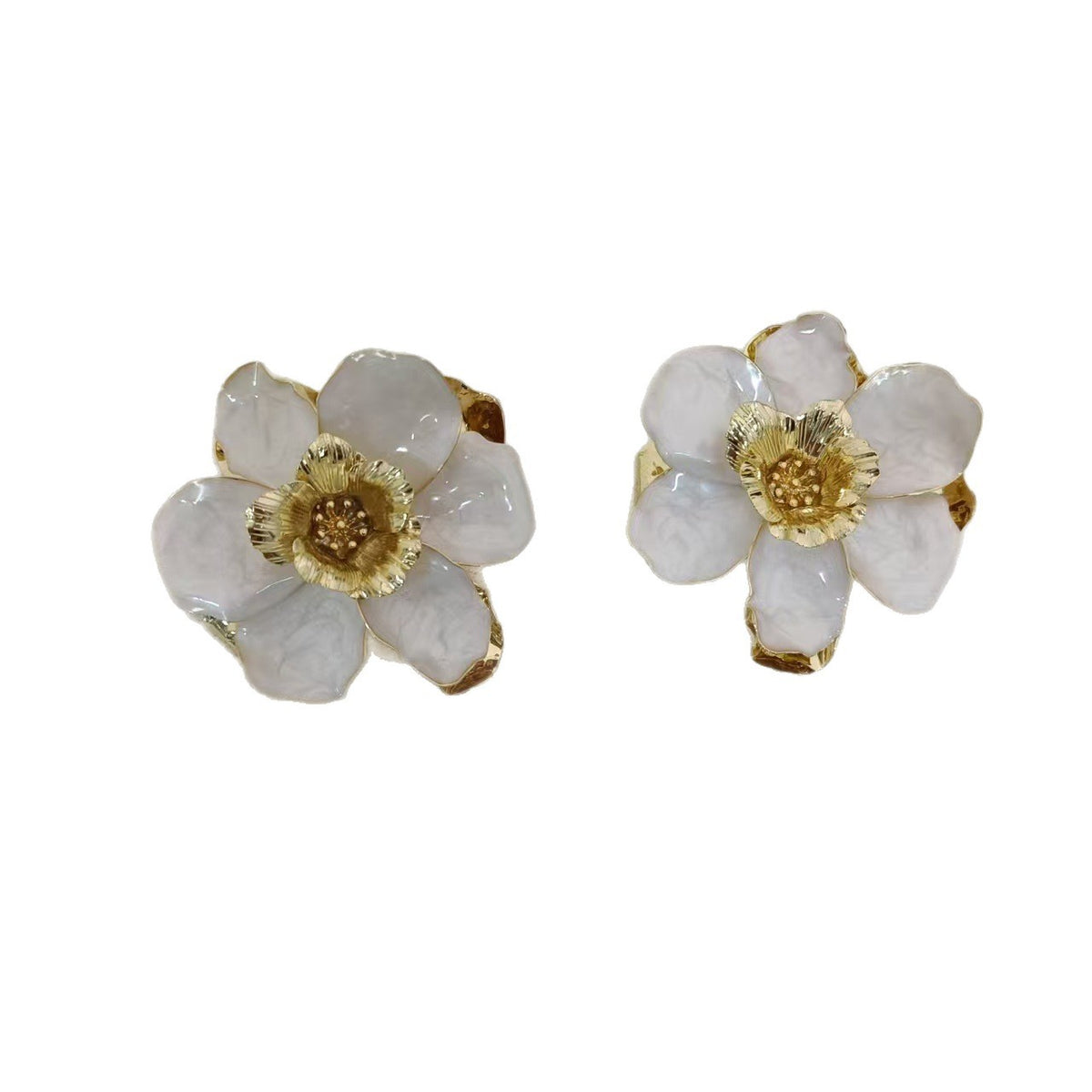 Classy White Camellia Flower Stud Earrings