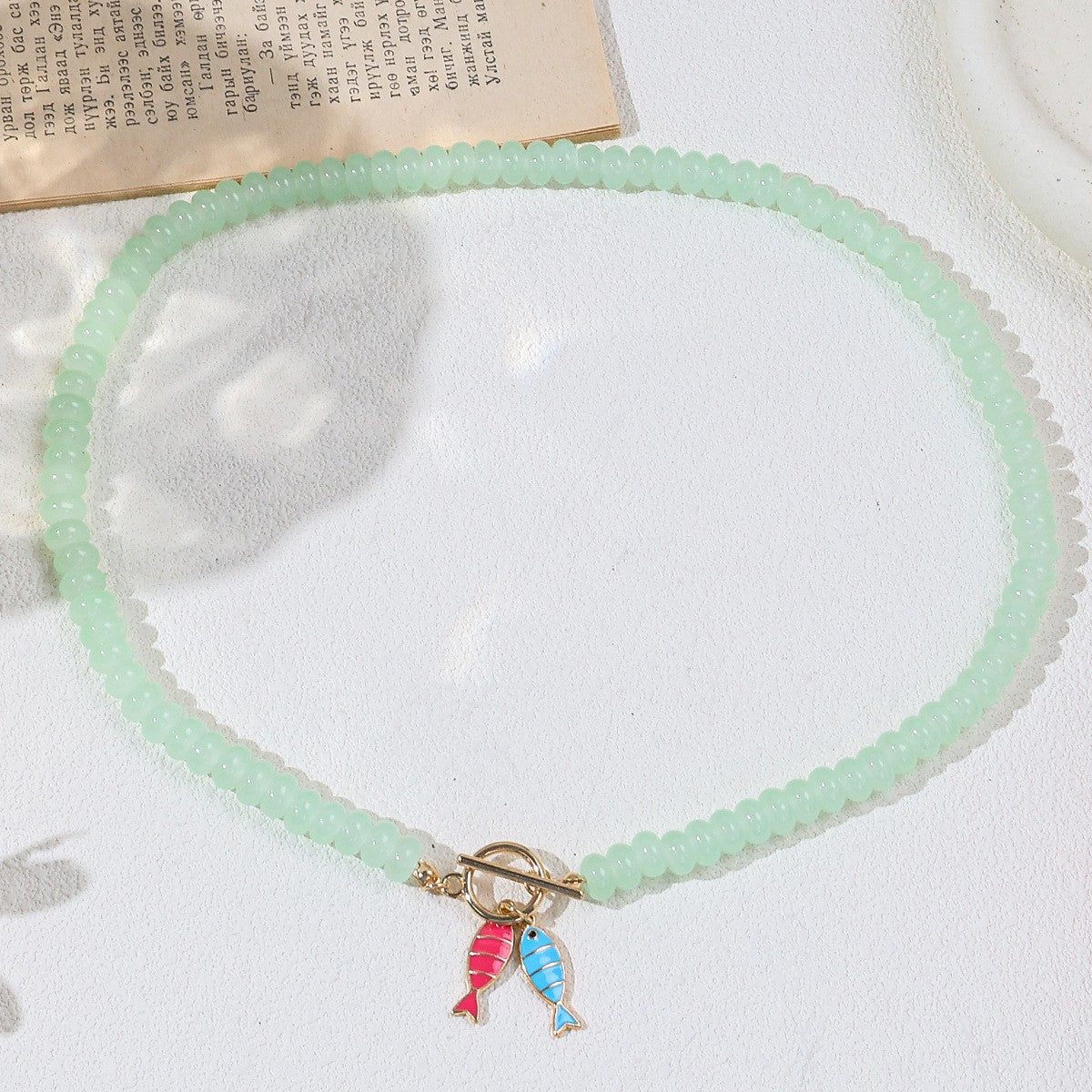Dainty Mint Glass Bead Fish Necklace