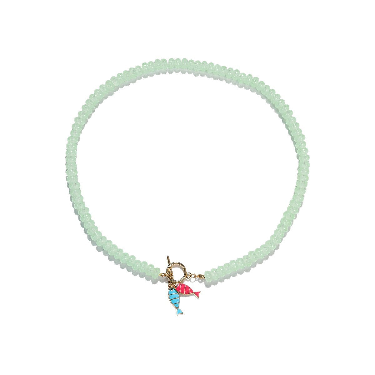 Dainty Mint Glass Bead Fish Necklace
