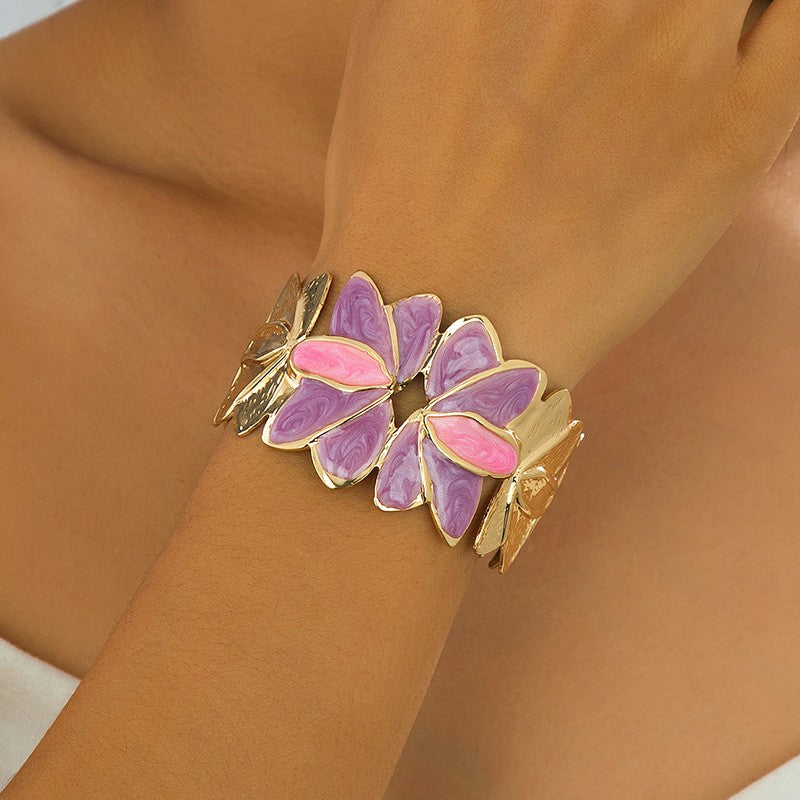 Boho Marbled Enamel Flower Cuff Bracelet
