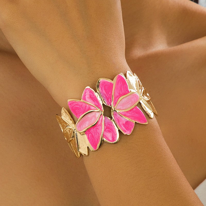Boho Marbled Enamel Flower Cuff Bracelet
