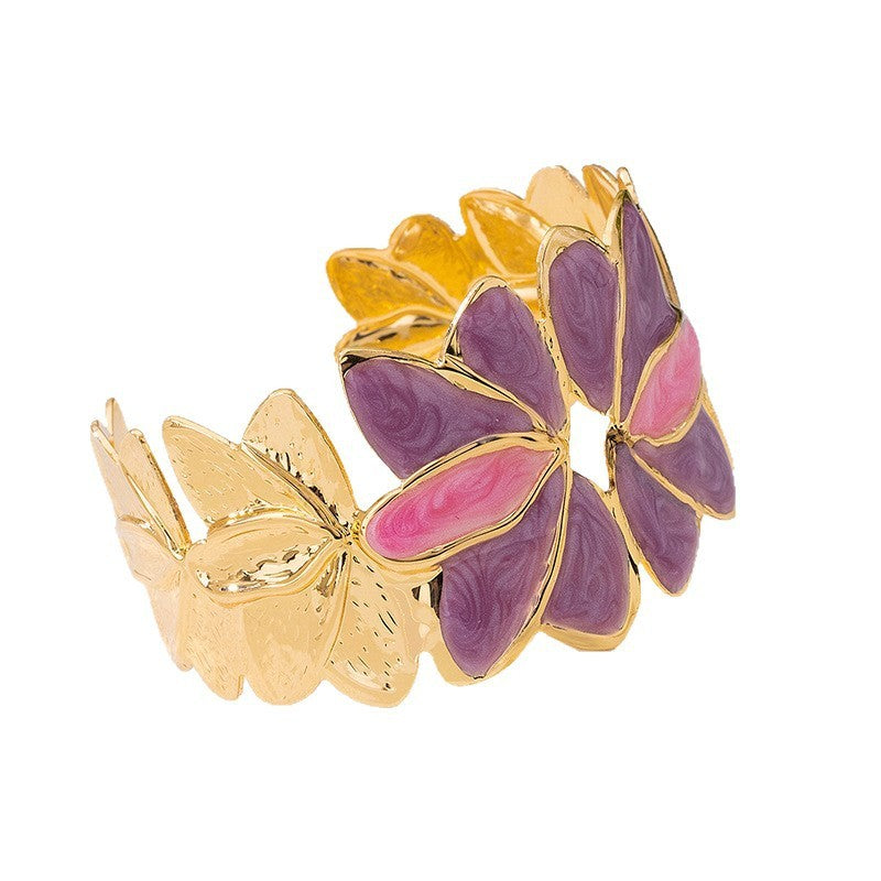 Boho Marbled Enamel Flower Cuff Bracelet