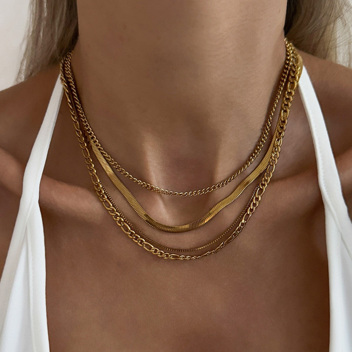Classy Layered Snake & Figaro Chain Necklace