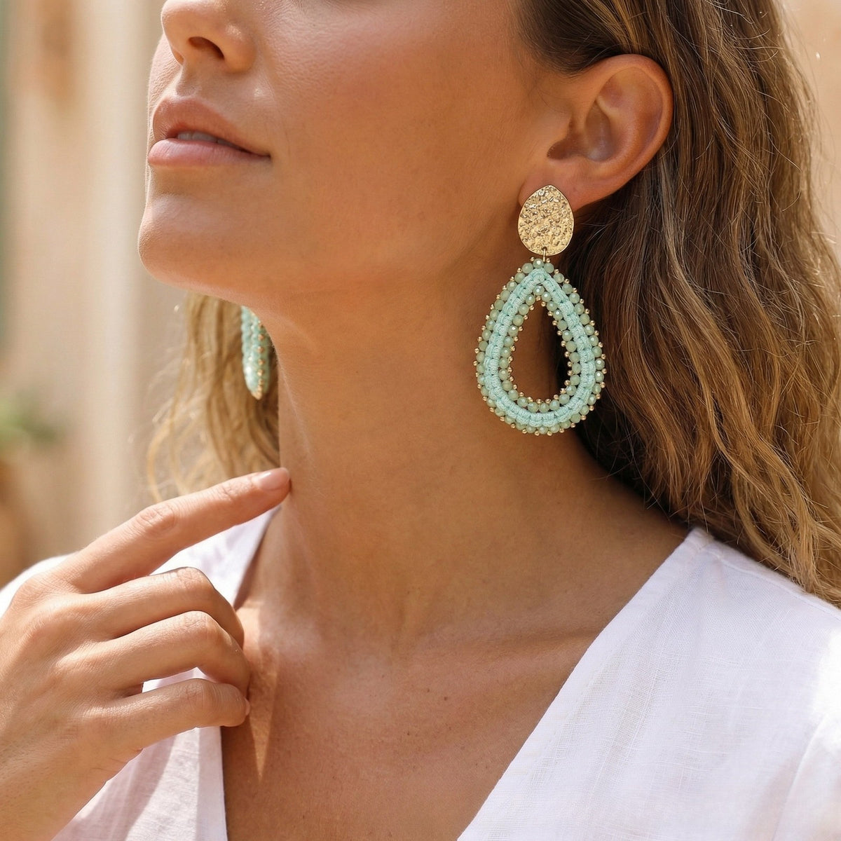 Boho Mint Beaded Teardrop Earrings