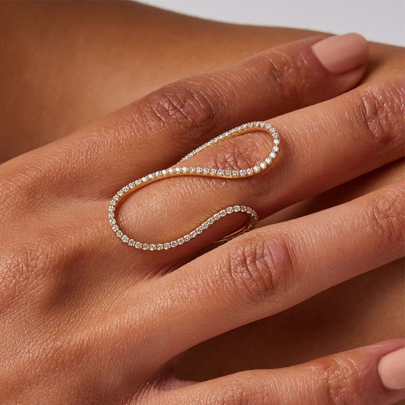 Dainty Pave Rhinestone Wave Ring