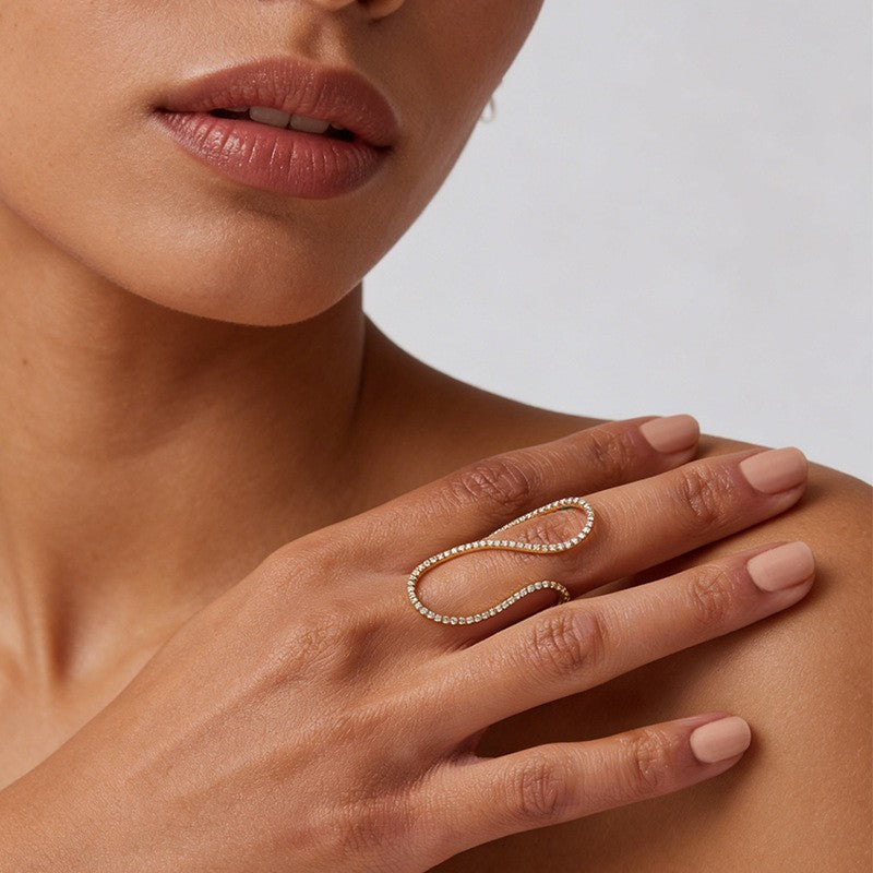 Dainty Pave Rhinestone Wave Ring