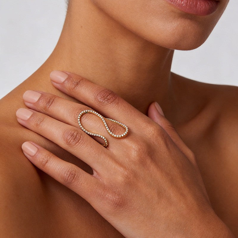 Dainty Pave Rhinestone Wave Ring