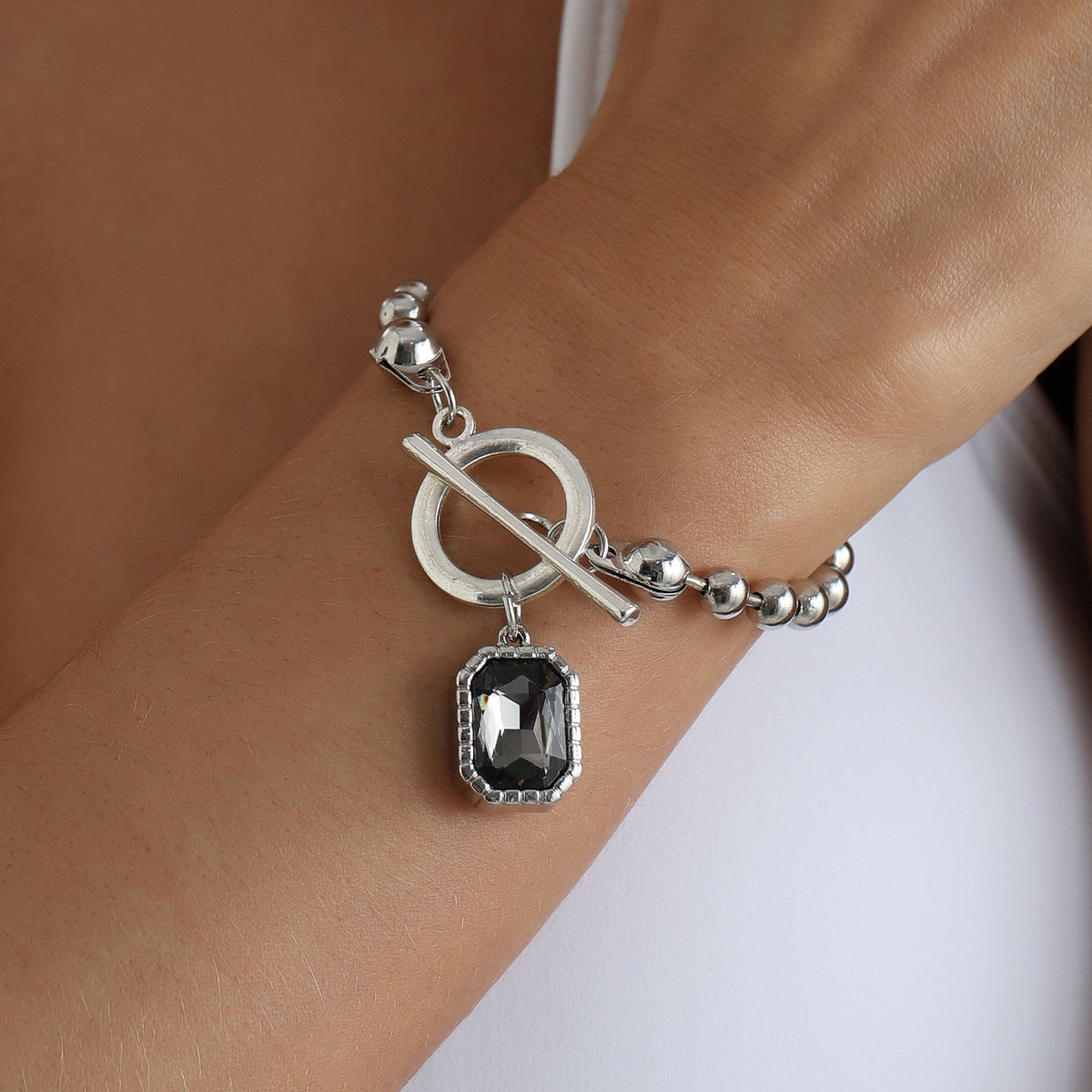 Classy Dark Square Crystal Necklace, Bracelet & Earring Set