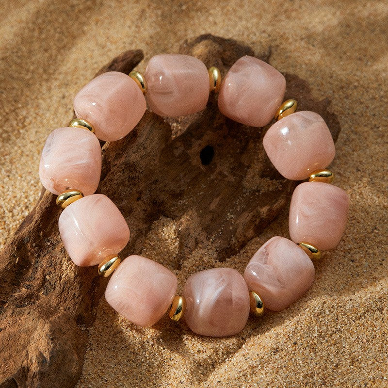 Boho Pink Acrylic Nugget Necklace & Bracelet Set