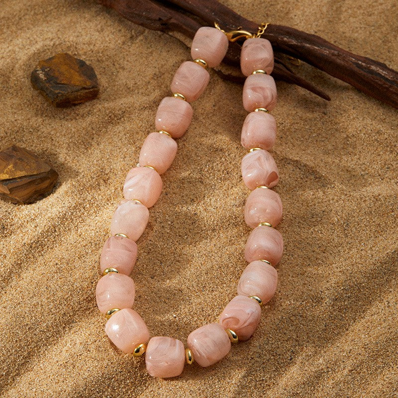 Boho Pink Acrylic Nugget Necklace & Bracelet Set