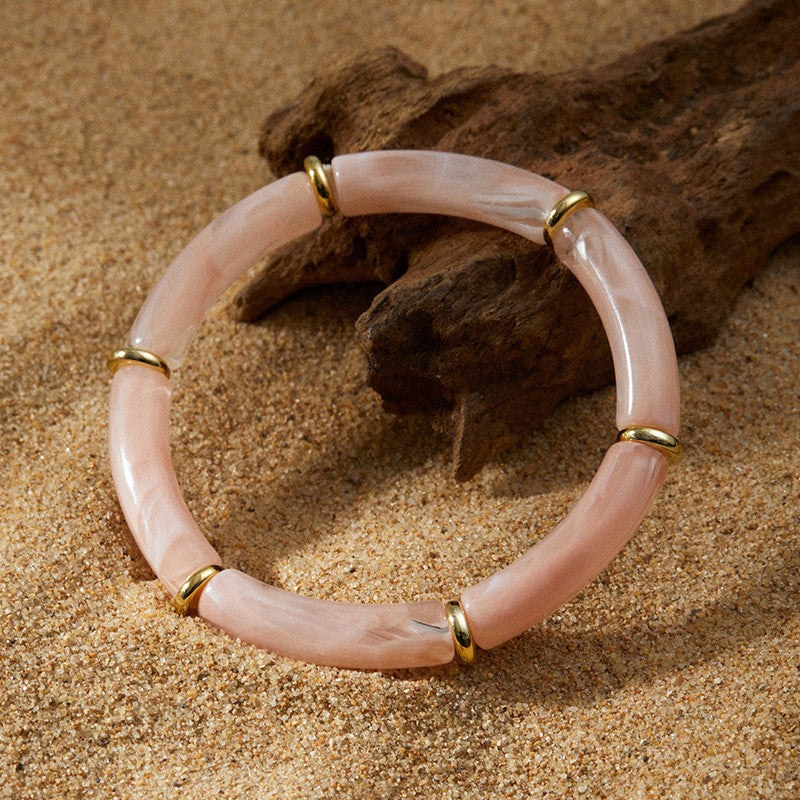 Boho Pink Acrylic Nugget Necklace & Bracelet Set
