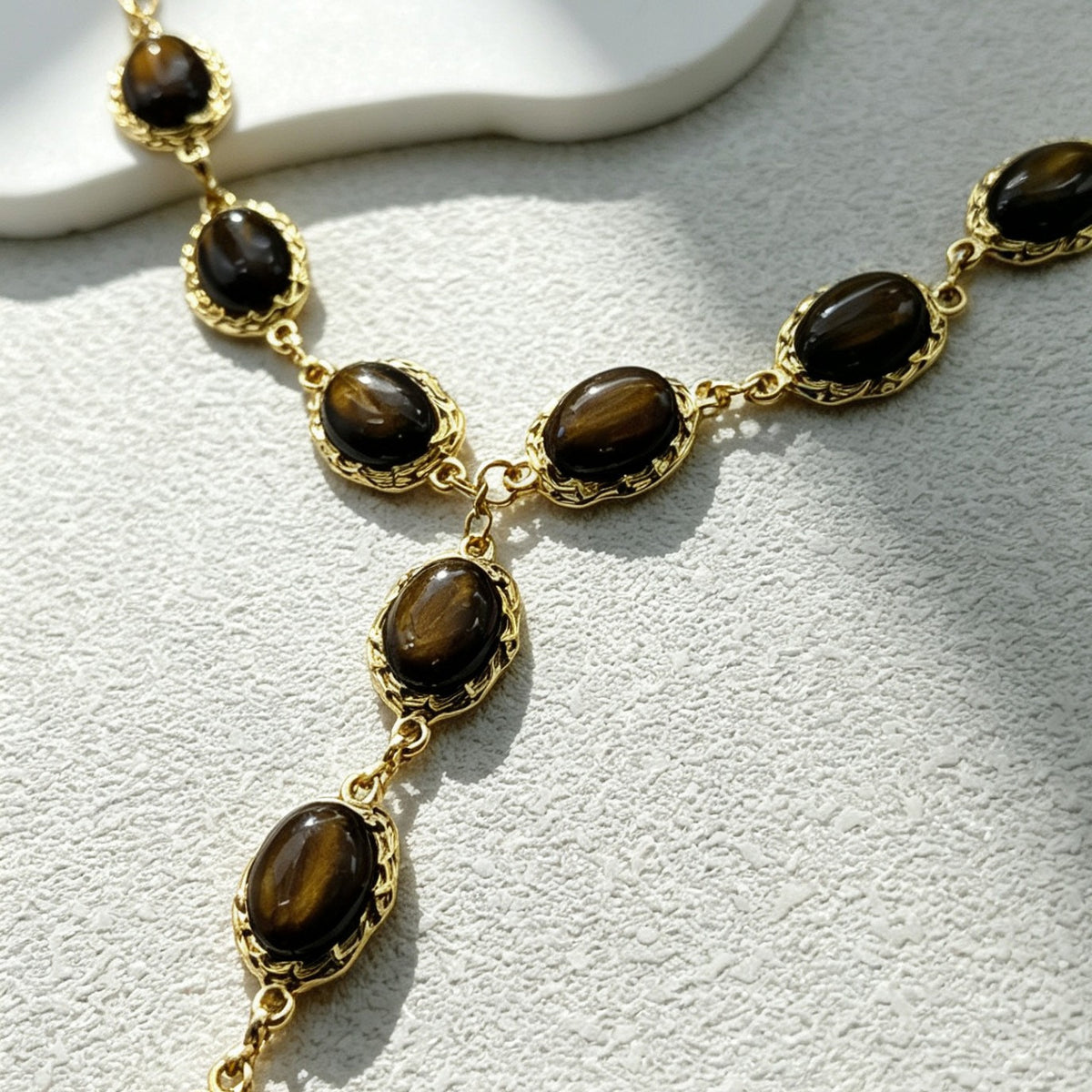 Vintage Tiger Eye Oval Y-Necklace