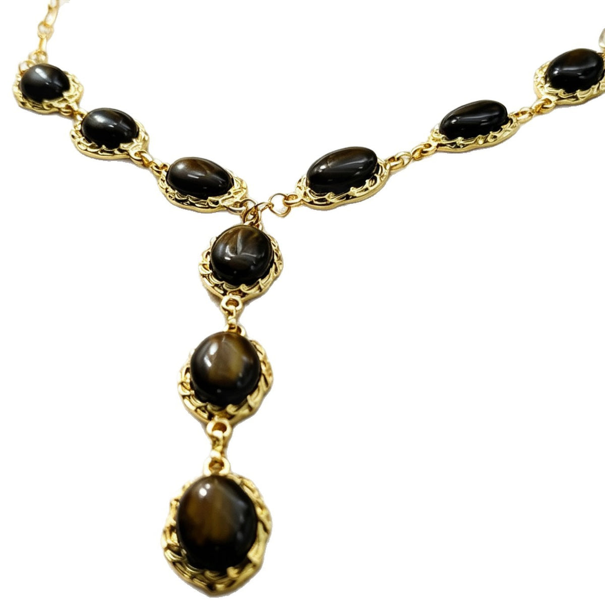 Vintage Tiger Eye Oval Y-Necklace