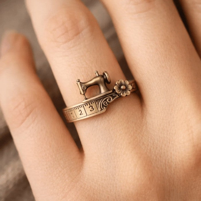 Vintage Sewing Machine Cuff Bracelet & Ring Set