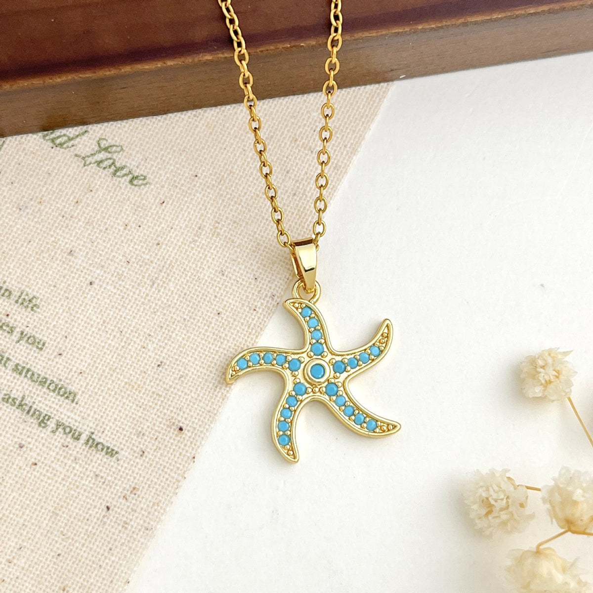 Dainty Turquoise Starfish Necklace