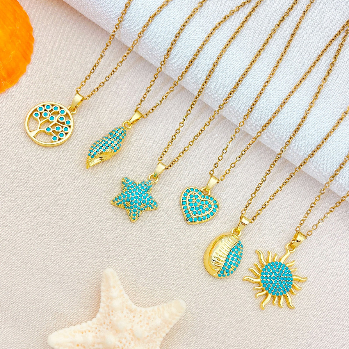 Dainty Turquoise Zircon Ocean Charm Necklace