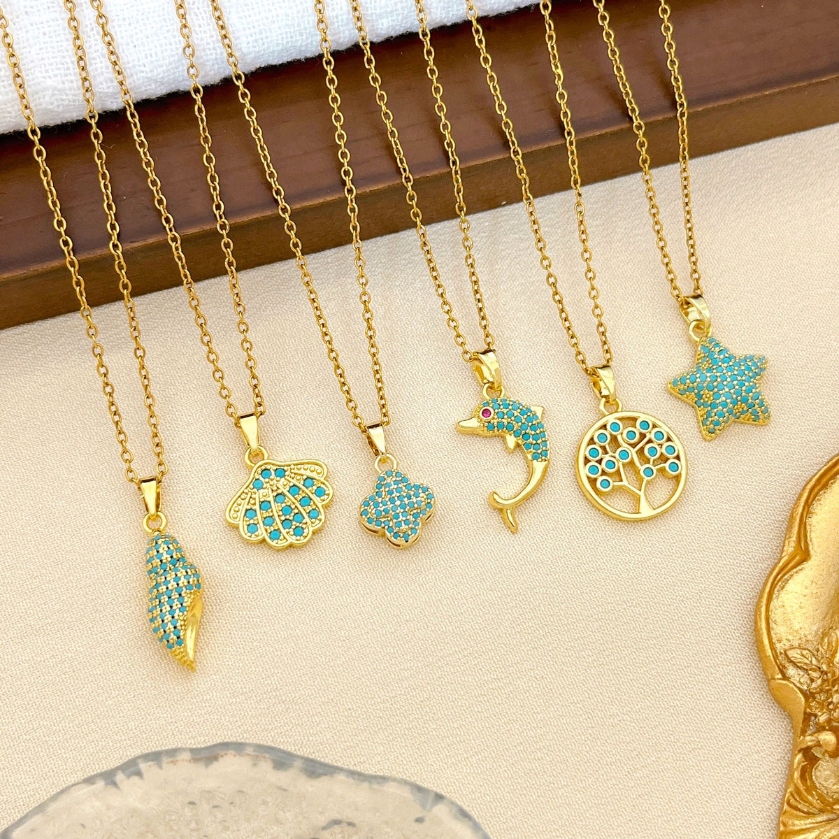 Dainty Turquoise Zircon Ocean Charm Necklace
