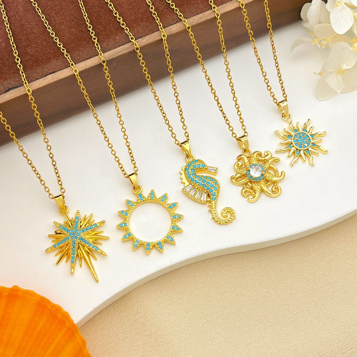 Dainty Turquoise Zircon Ocean Charm Necklace