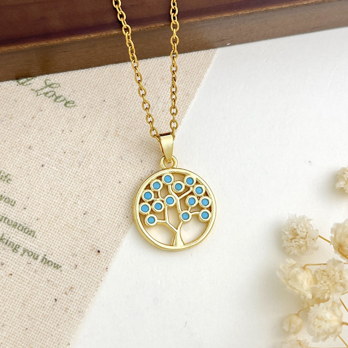 Dainty Turquoise Zircon Ocean Charm Necklace