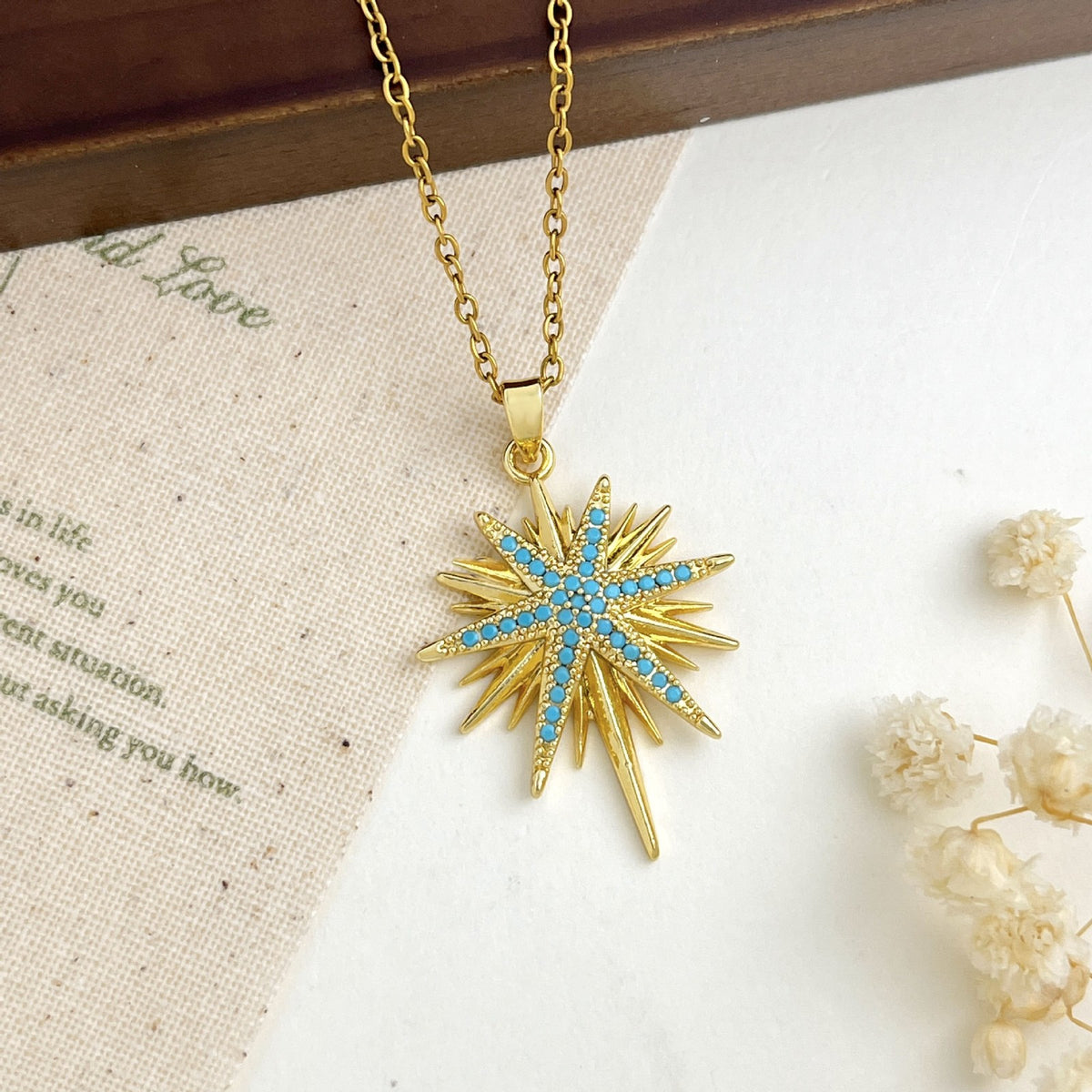 Dainty Turquoise Zircon Ocean Charm Necklace