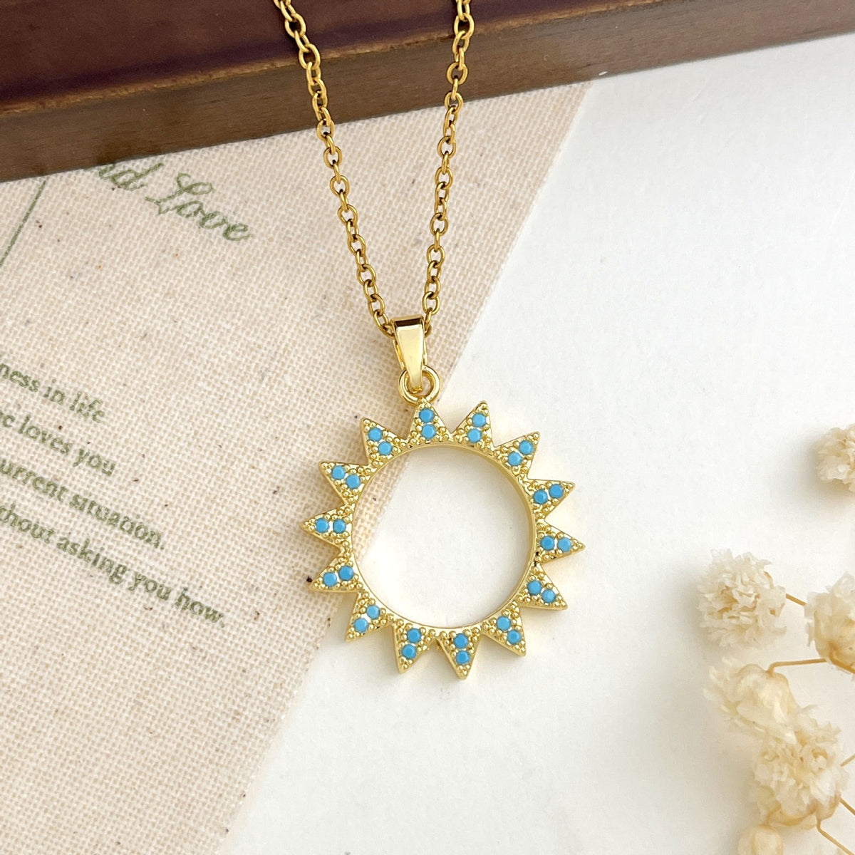 Dainty Turquoise Zircon Ocean Charm Necklace