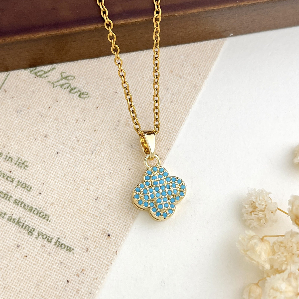 Dainty Turquoise Zircon Ocean Charm Necklace