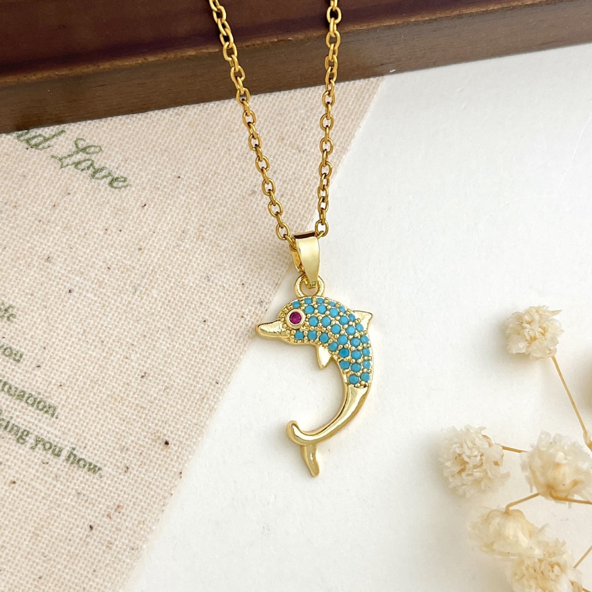 Dainty Turquoise Zircon Ocean Charm Necklace