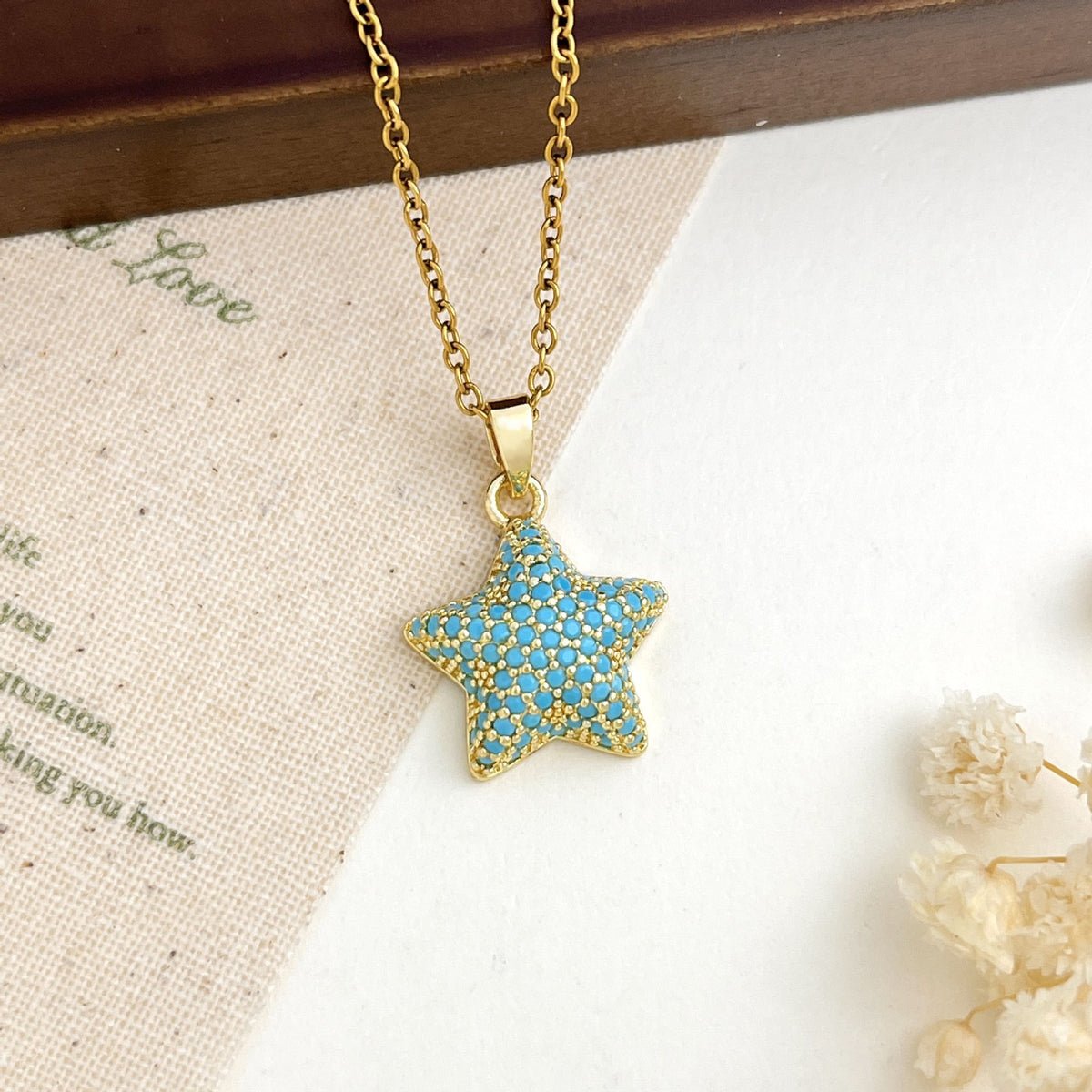 Dainty Turquoise Zircon Ocean Charm Necklace