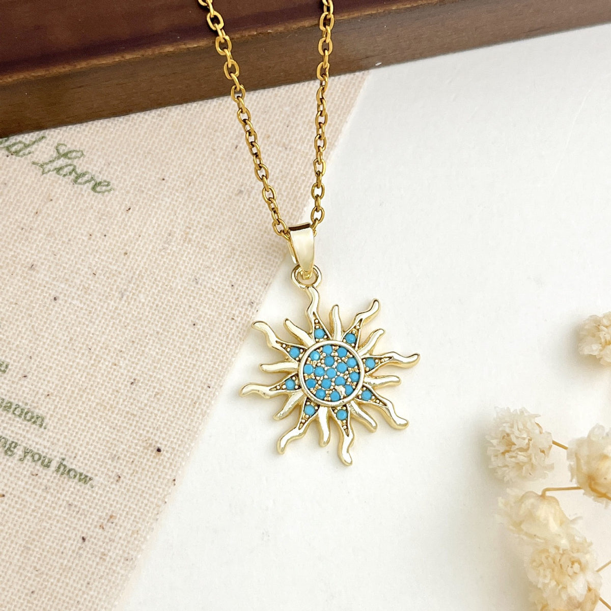Dainty Turquoise Zircon Ocean Charm Necklace