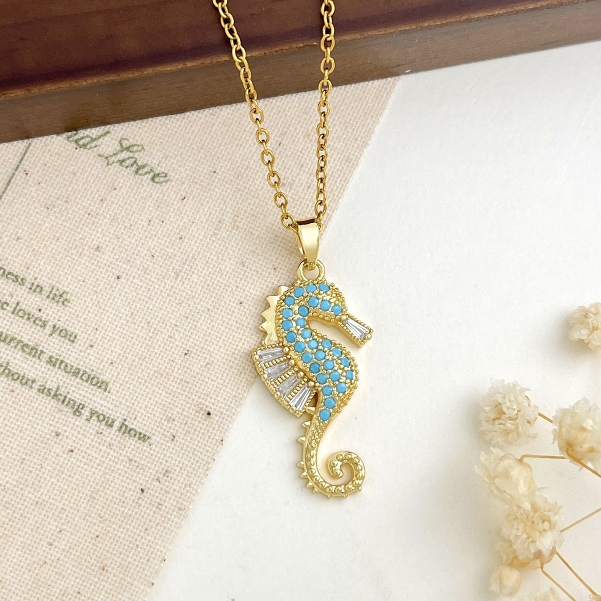 Dainty Turquoise Zircon Ocean Charm Necklace