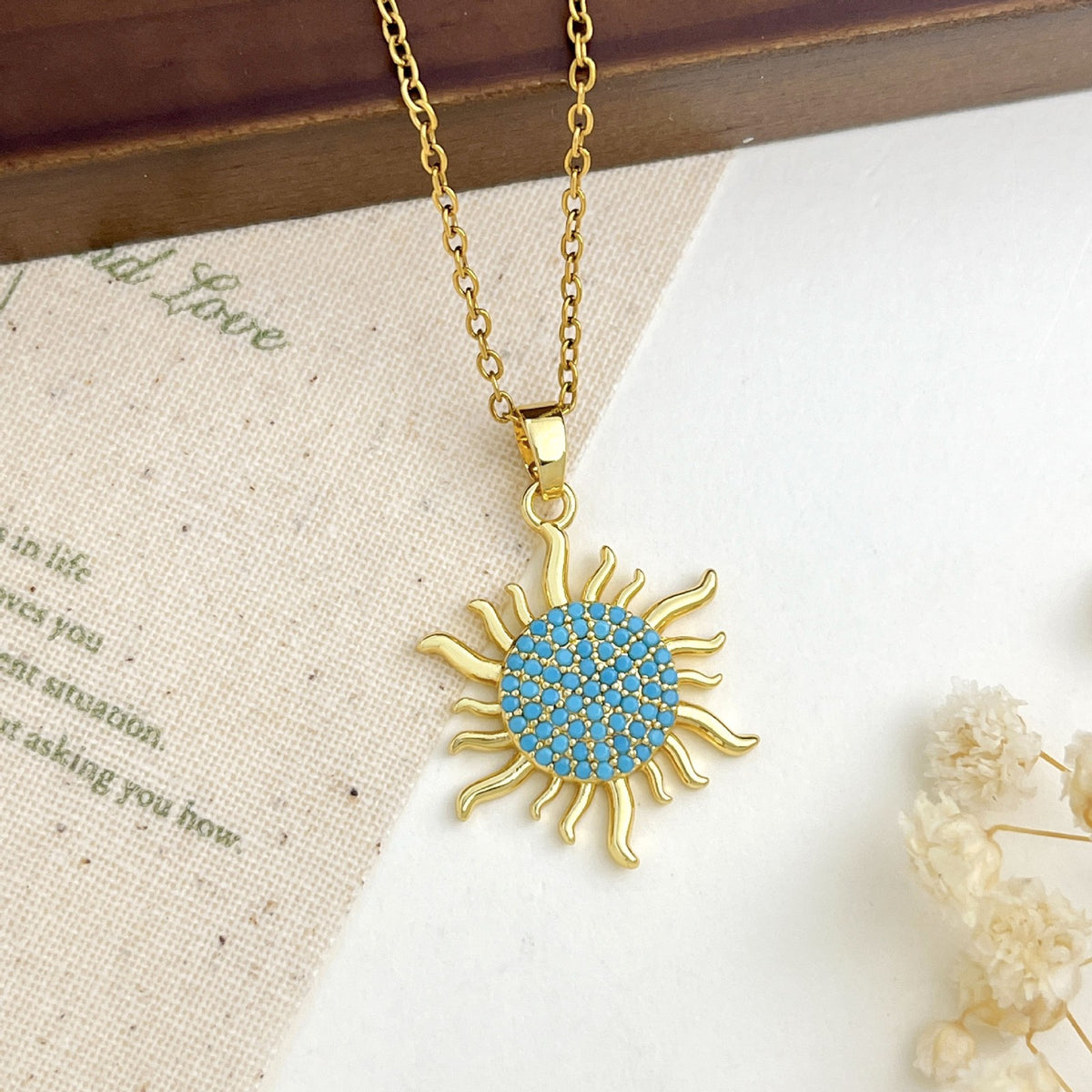 Dainty Turquoise Zircon Ocean Charm Necklace